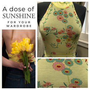 😃 Free With Purchase Yellow Backless and Sleeveless Halter Crop Tank Top